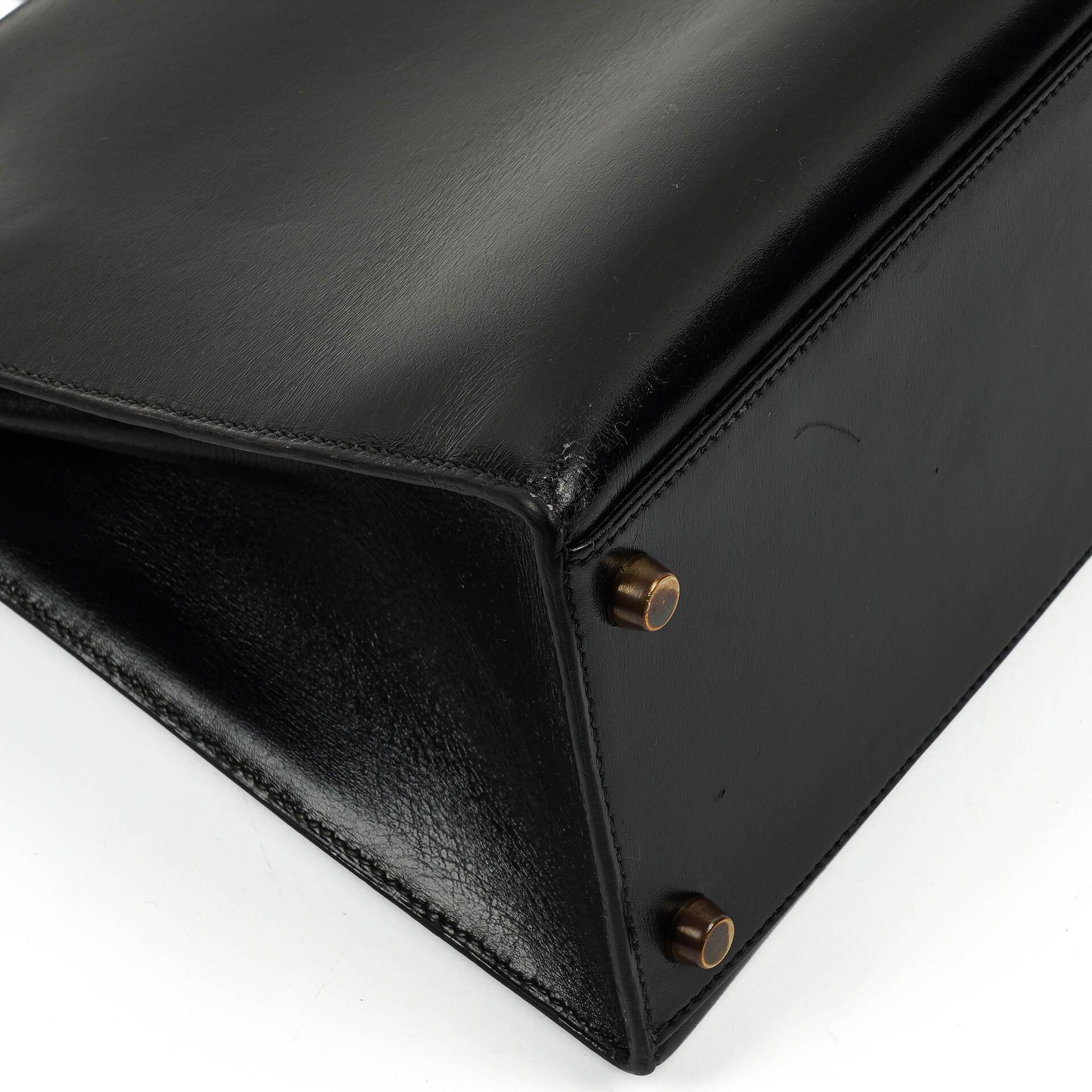 Hermes Kelly 32 Sellier Vintage Box Kalbsleder Schwarz mit Gold Hardware