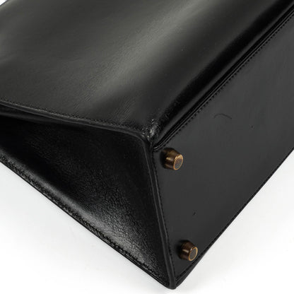Hermes Kelly 32 Sellier Vintage Box Kalbsleder Schwarz mit Gold Hardware