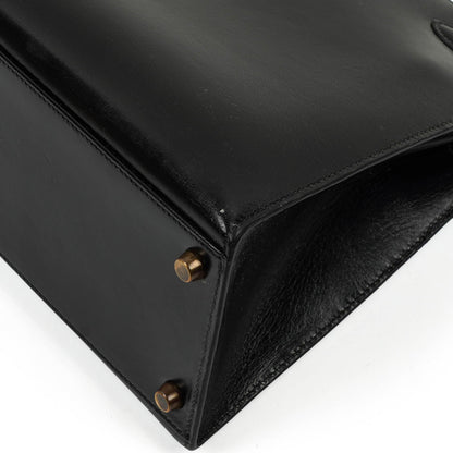 Hermes Kelly 32 Sellier Vintage Box Kalbsleder Schwarz mit Gold Hardware