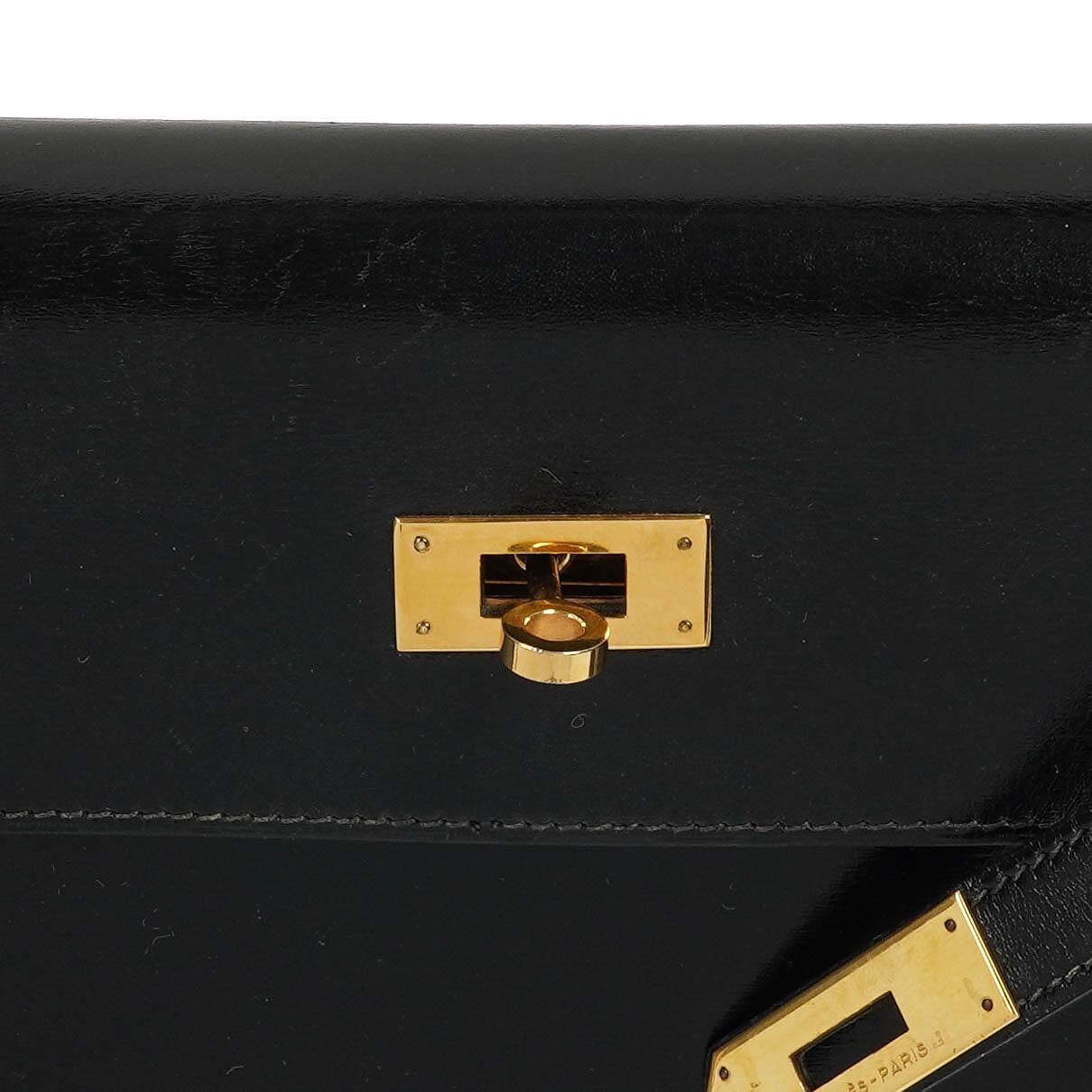 Hermes Kelly 32 Sellier Vintage Box Kalbsleder Schwarz mit Gold Hardware