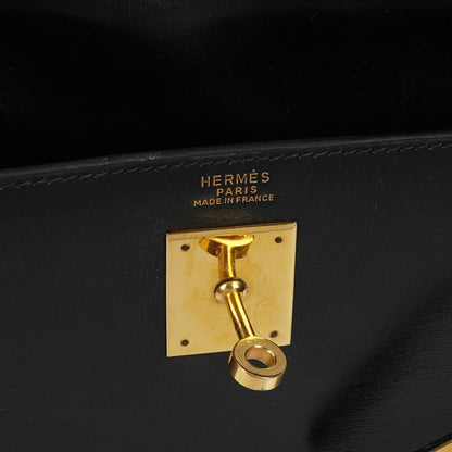 Hermes Kelly 32 Sellier Vintage Box Kalbsleder Schwarz mit Gold Hardware