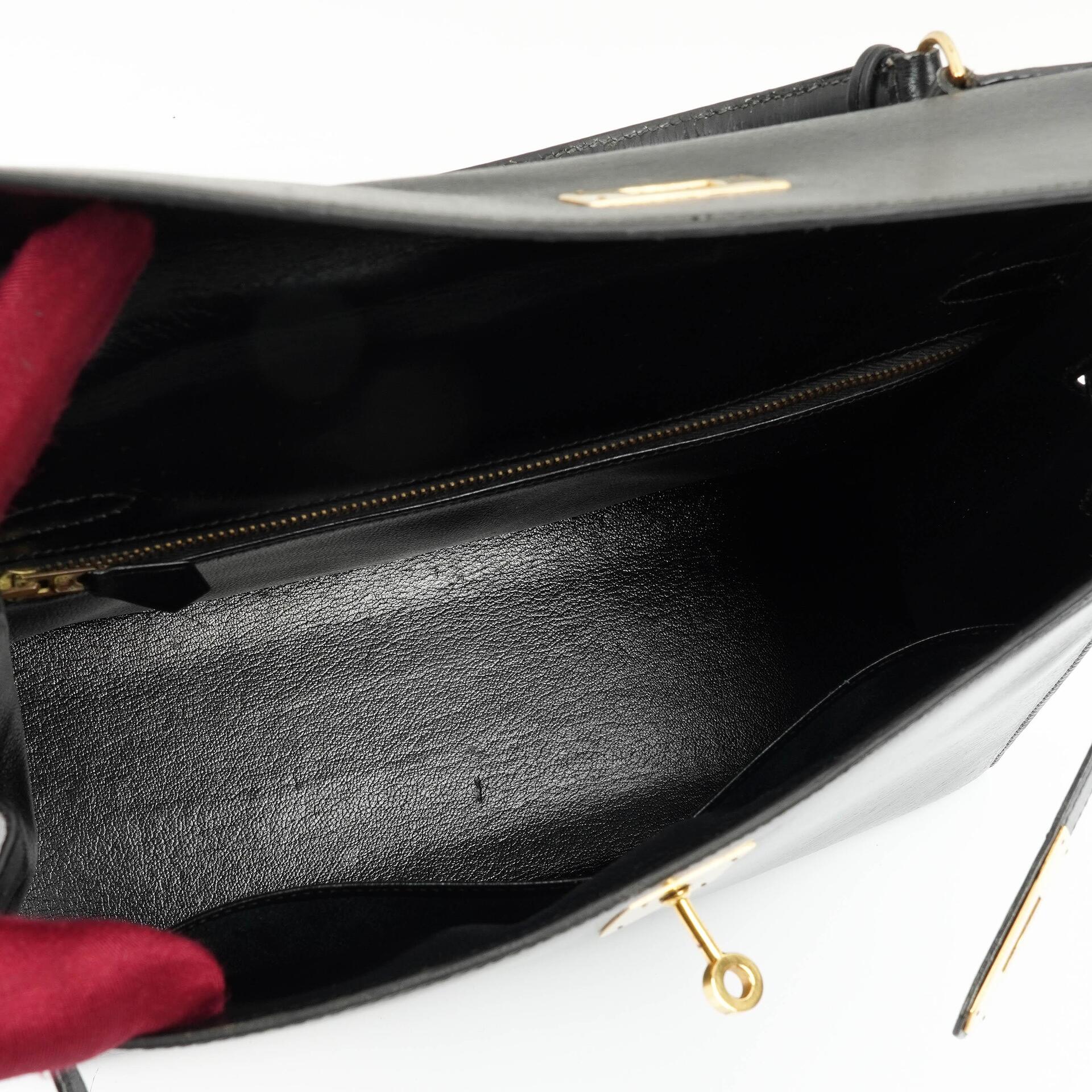Hermes Kelly 32 Sellier Vintage Box Kalbsleder Schwarz mit Gold Hardware