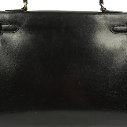 Hermès Kelly 32 Vintage Sellier aus schwarzem Boxcalf mit goldfarbener Hardware, 1987