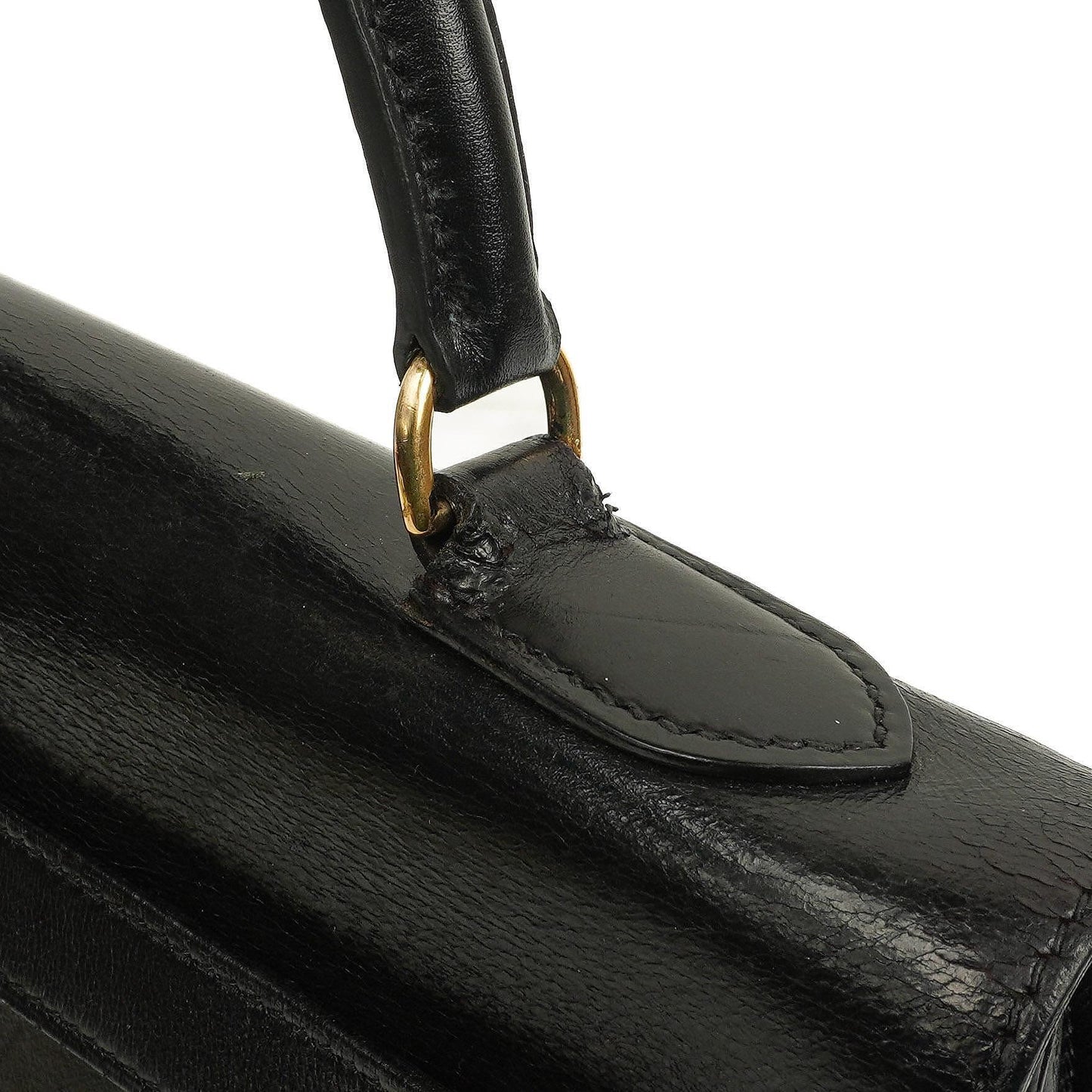 Hermès Kelly 32 Vintage Sellier aus schwarzem Boxcalf mit goldfarbener Hardware, 1987