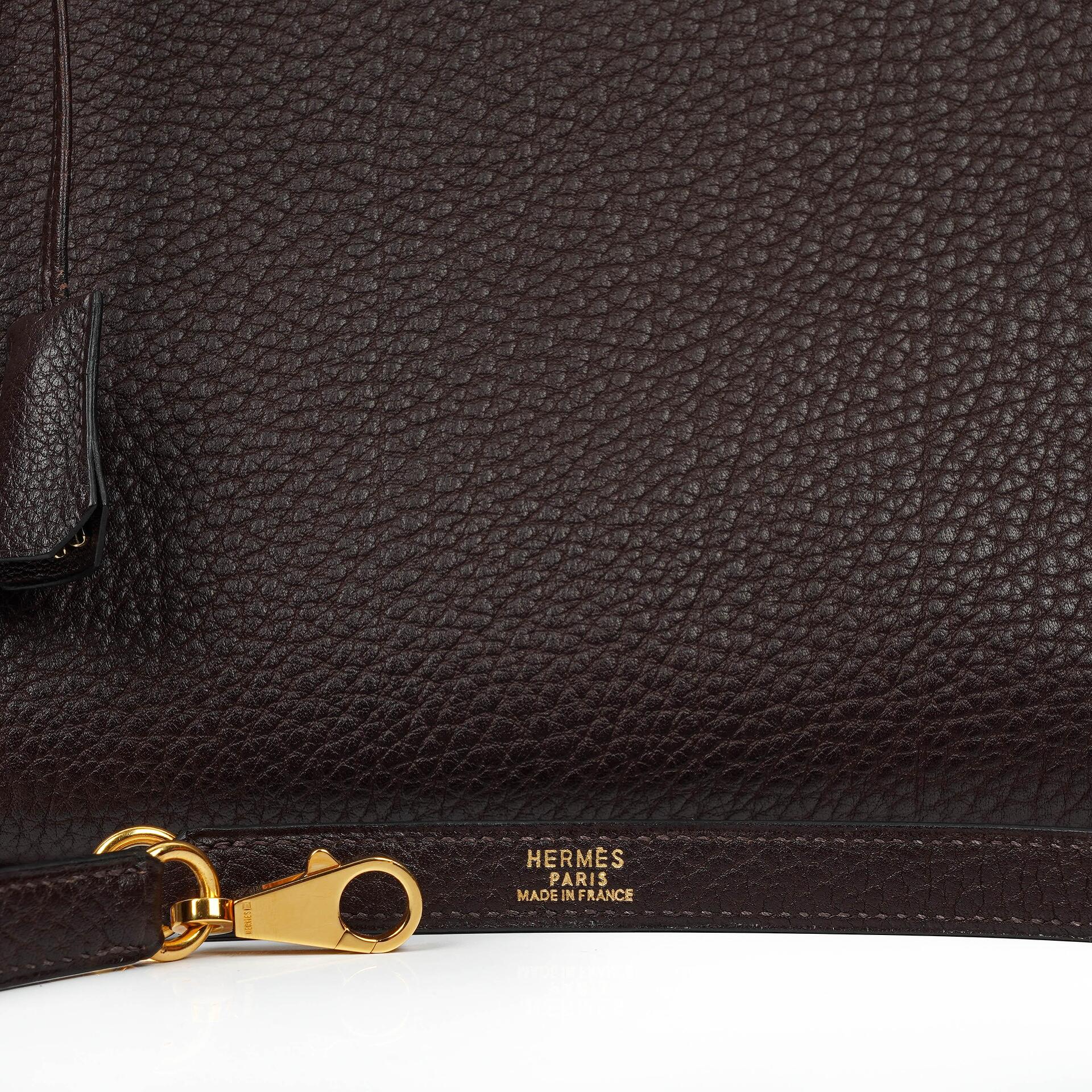 Hermès Kelly 35 Retourne Marron Fonce Fjord Leder mit Goldbeschlägen