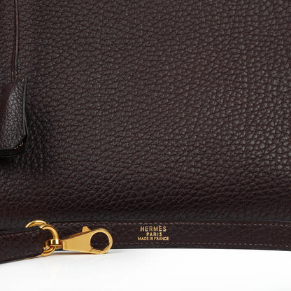 Hermès Kelly 35 Retourne Marron Fonce Fjord Leder mit Goldbeschlägen