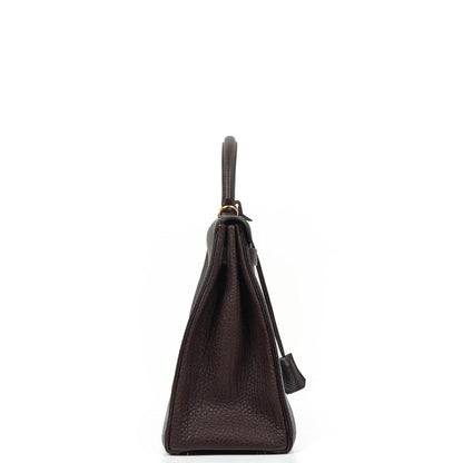 Hermès Kelly 35 Retourne Marron Fonce Fjord Leder mit Goldbeschlägen
