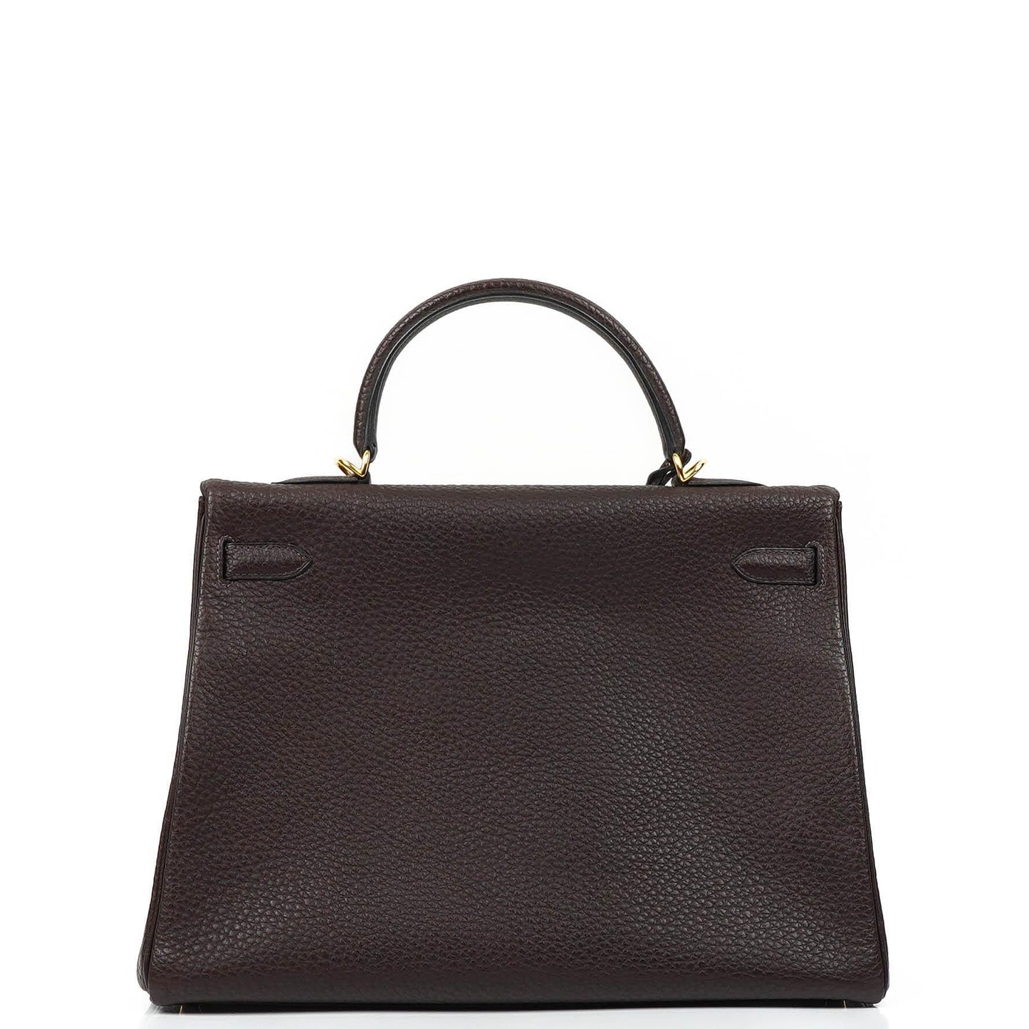 Hermès Kelly 35 Retourne Marron Fonce Fjord Leder mit Goldbeschlägen
