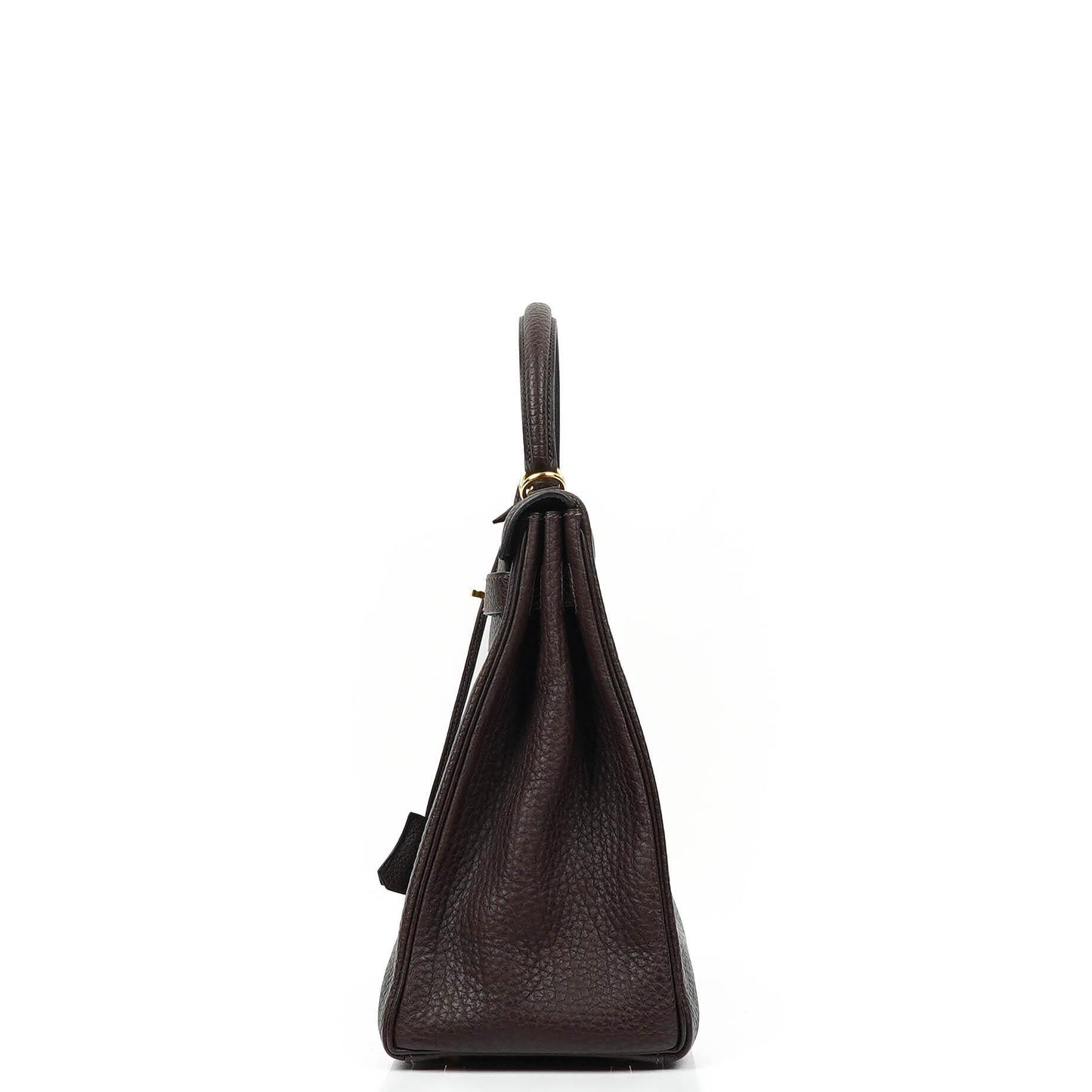 Hermès Kelly 35 Retourne Marron Fonce Fjord Leder mit Goldbeschlägen