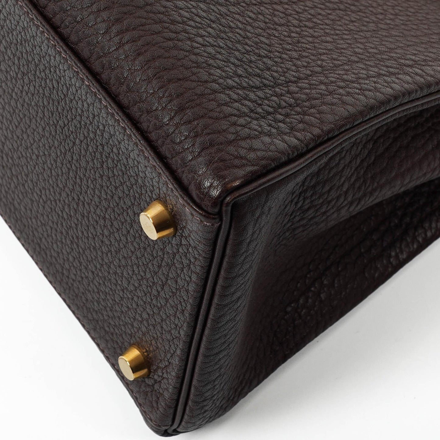 Hermès Kelly 35 Retourne Marron Fonce Fjord Leder mit Goldbeschlägen