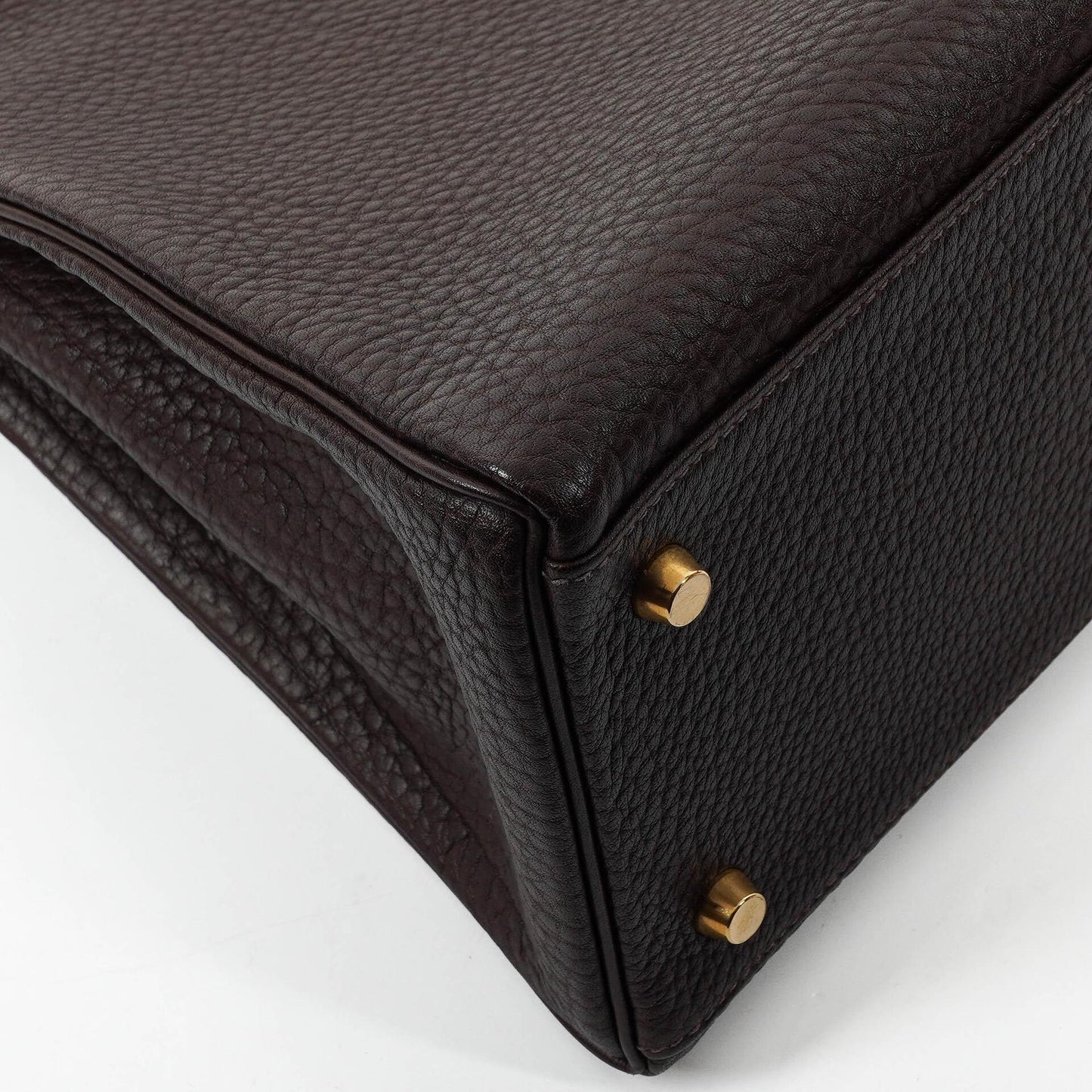 Hermès Kelly 35 Retourne Marron Fonce Fjord Leder mit Goldbeschlägen