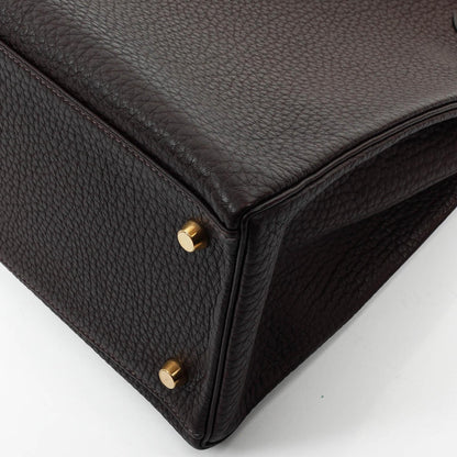Hermès Kelly 35 Retourne Marron Fonce Fjord Leder mit Goldbeschlägen