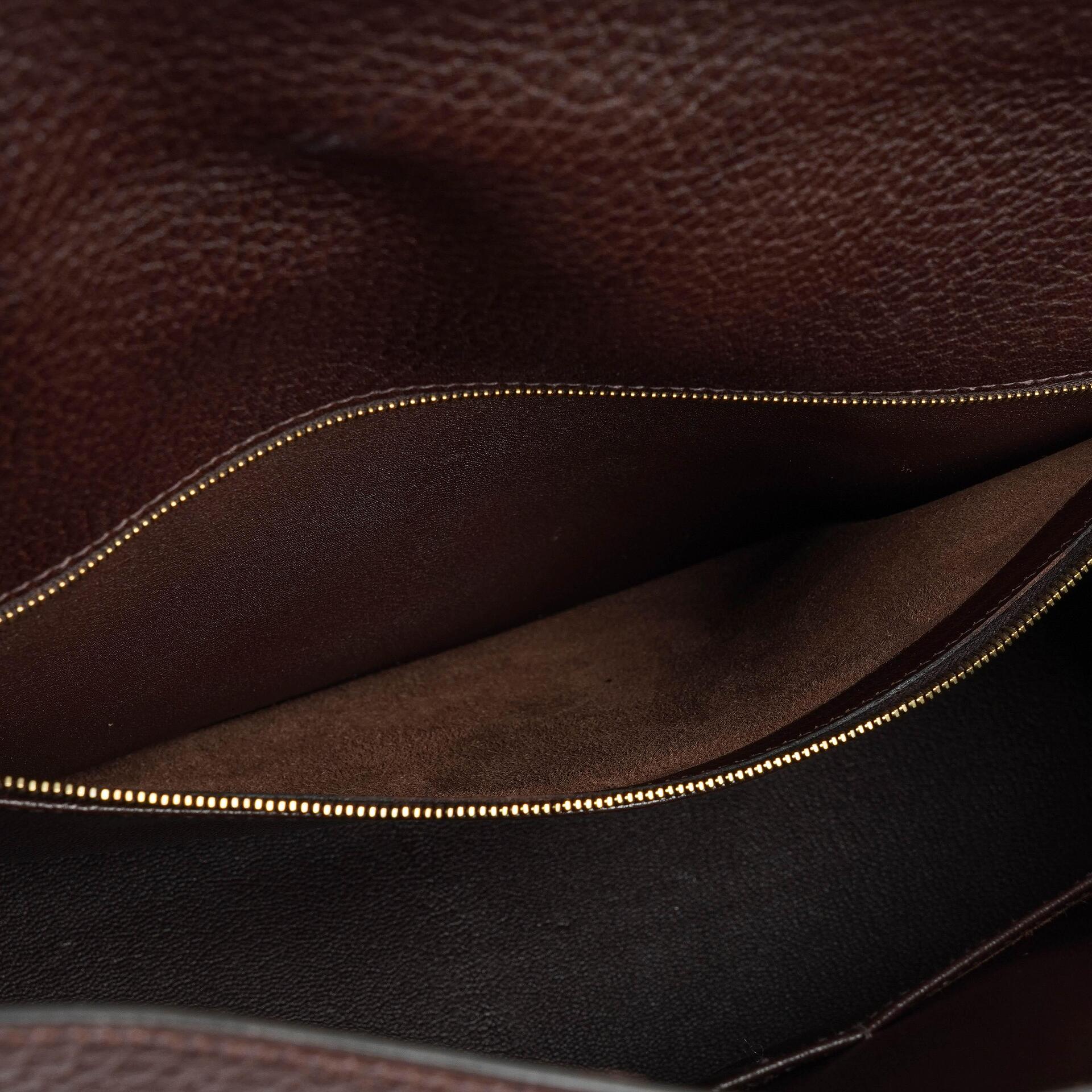 Hermès Kelly 35 Retourne Marron Fonce Fjord Leder mit Goldbeschlägen