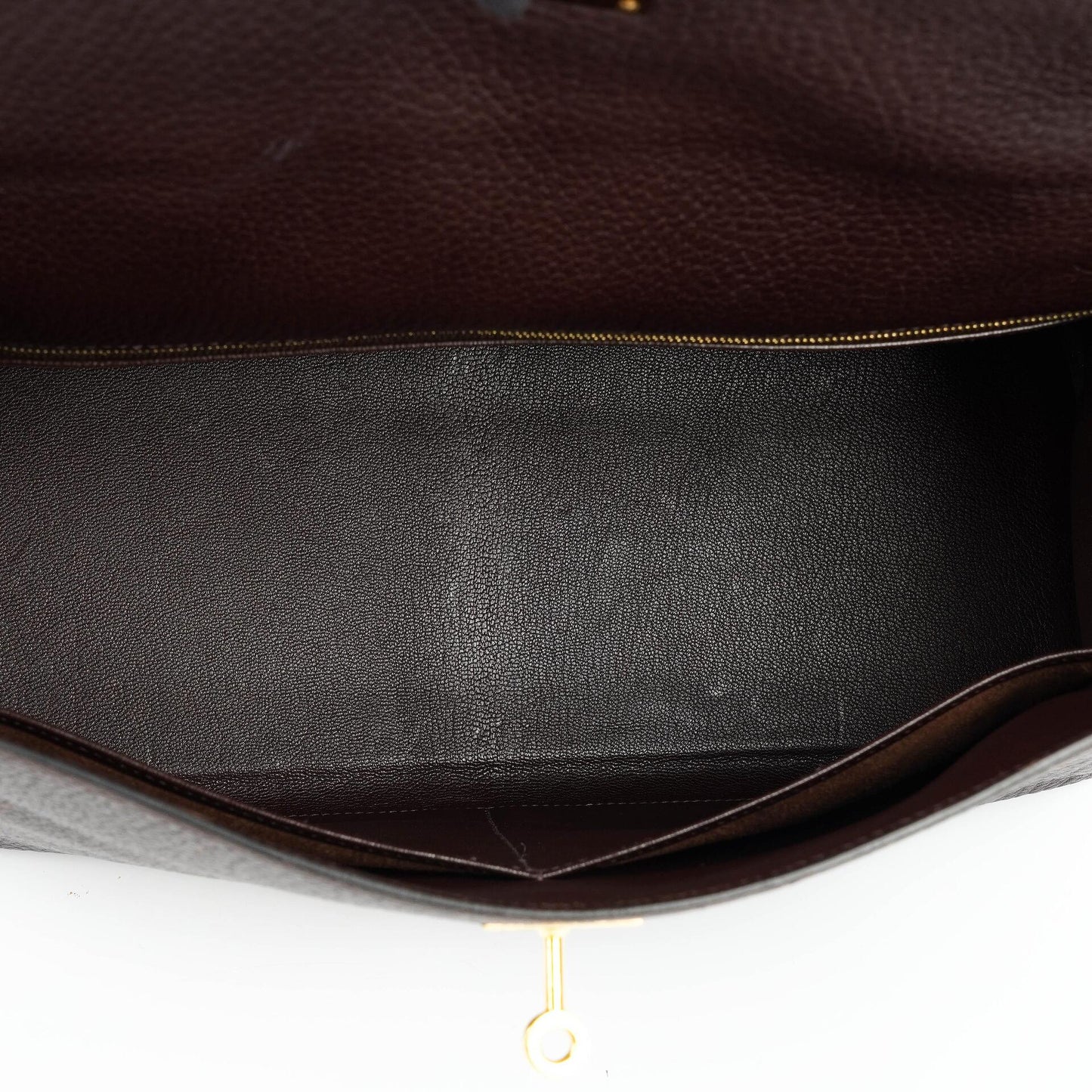 Hermès Kelly 35 Retourne Marron Fonce Fjord Leder mit Goldbeschlägen