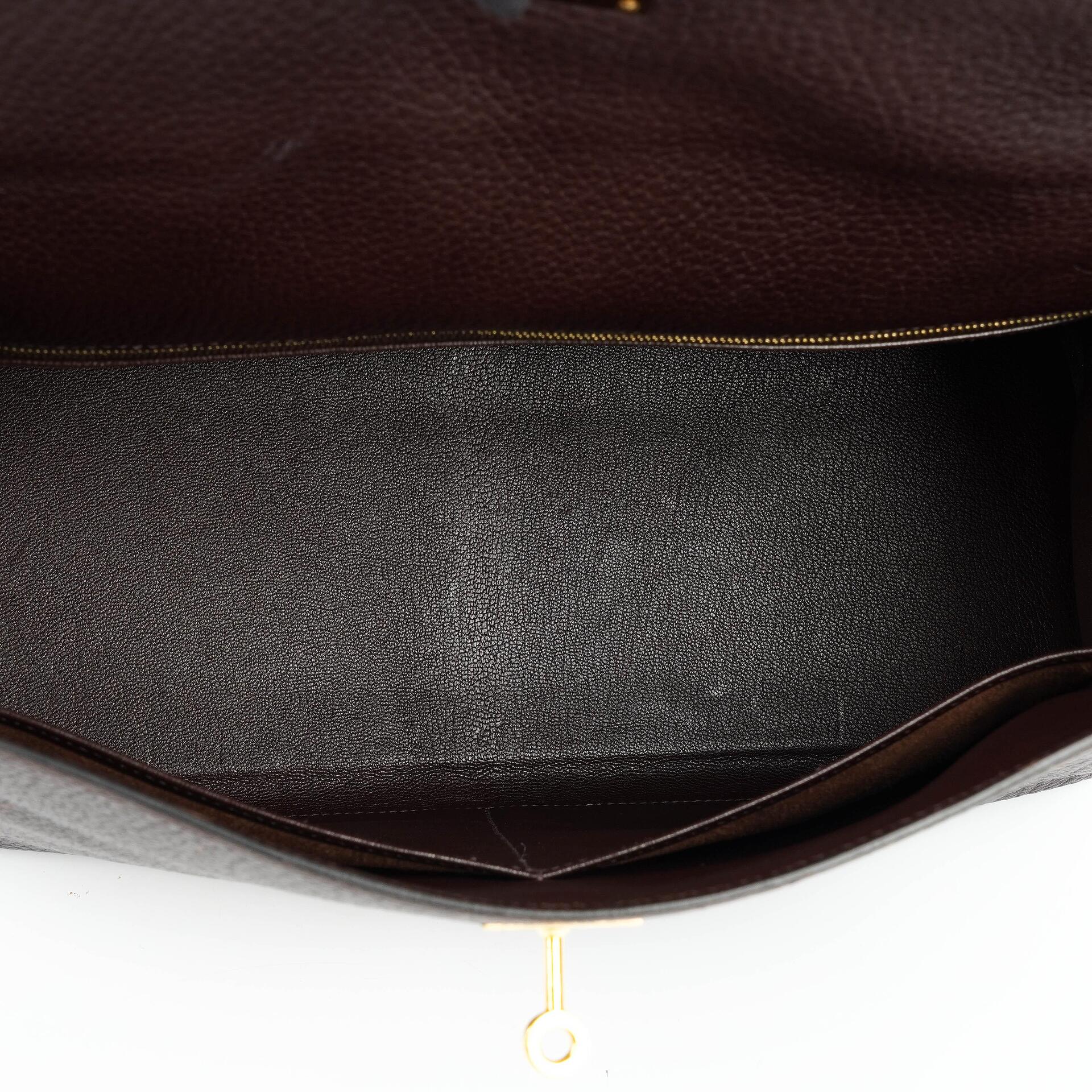 Hermès Kelly 35 Retourne Marron Fonce Fjord Leder mit Goldbeschlägen