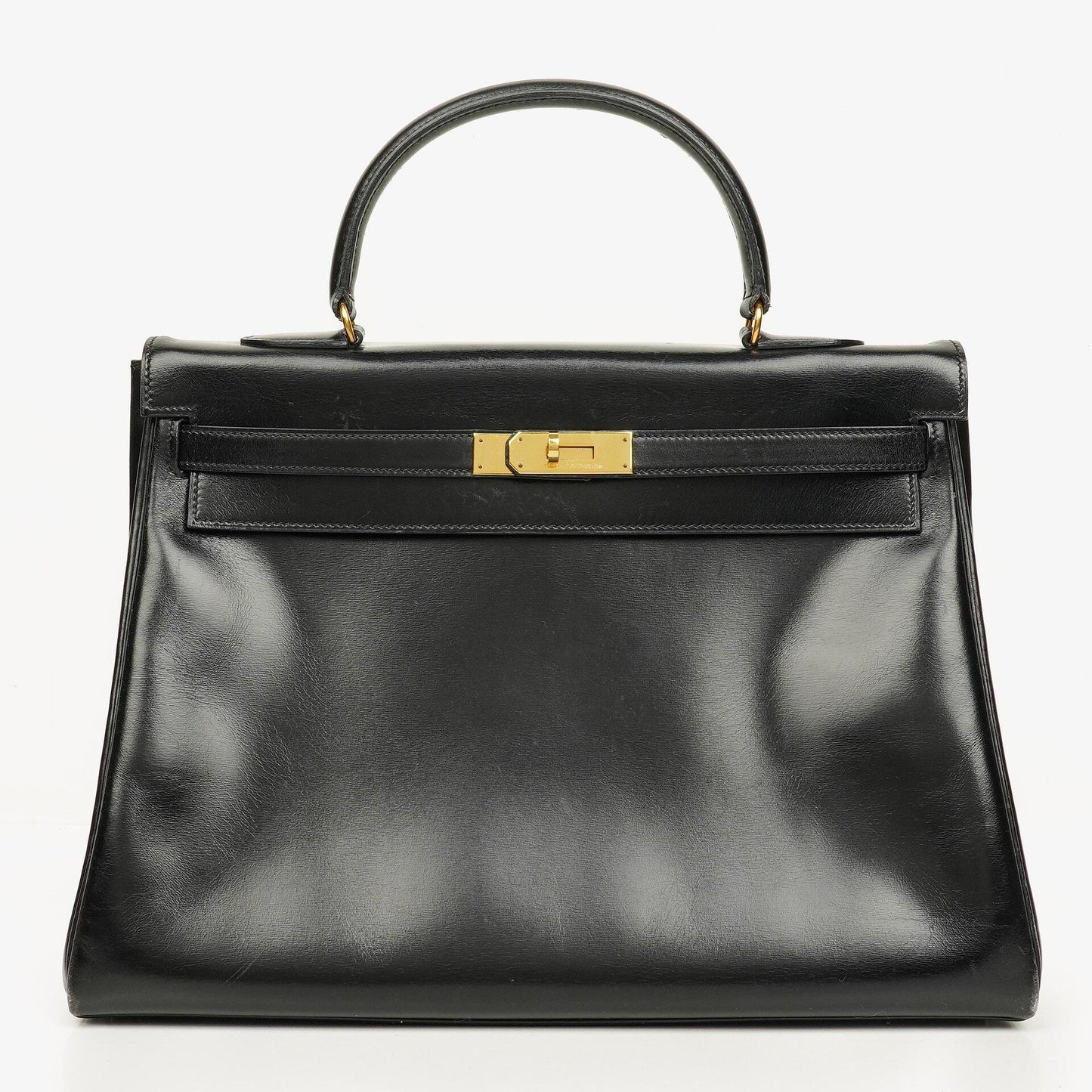 Hermes Kelly 35 Retourne Vintage Schwarzes Boxkalb Goldbeschläge, 1987