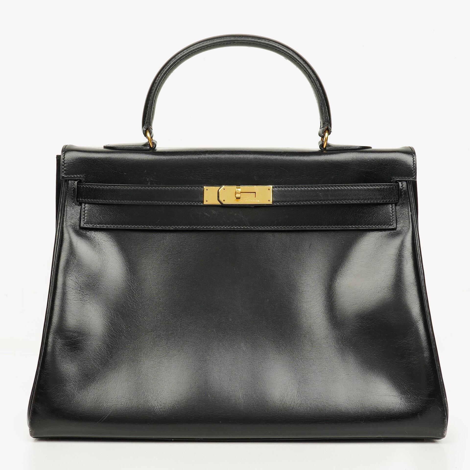 Hermes Kelly 35 Retourne Vintage Schwarzes Boxkalb Goldbeschläge, 1987