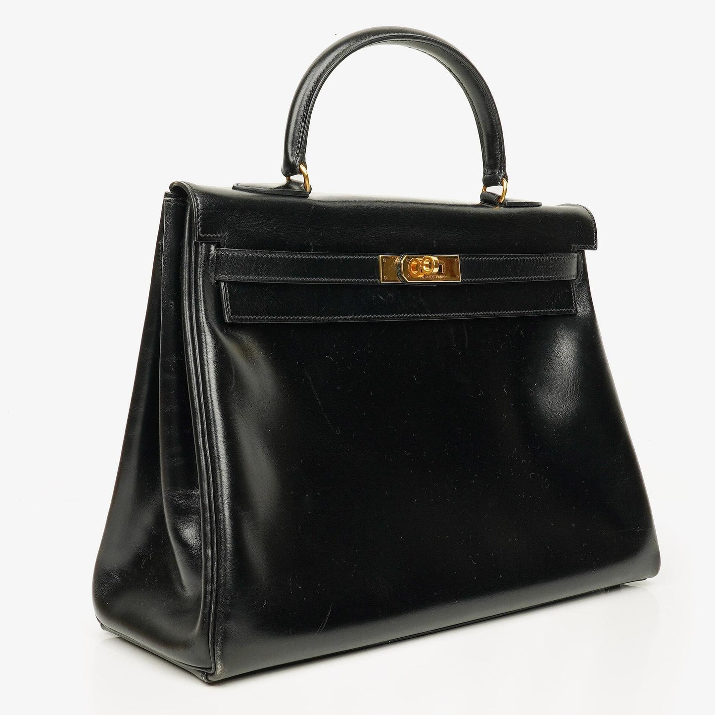 Hermes Kelly 35 Retourne Vintage Schwarzes Boxkalb Goldbeschläge, 1987