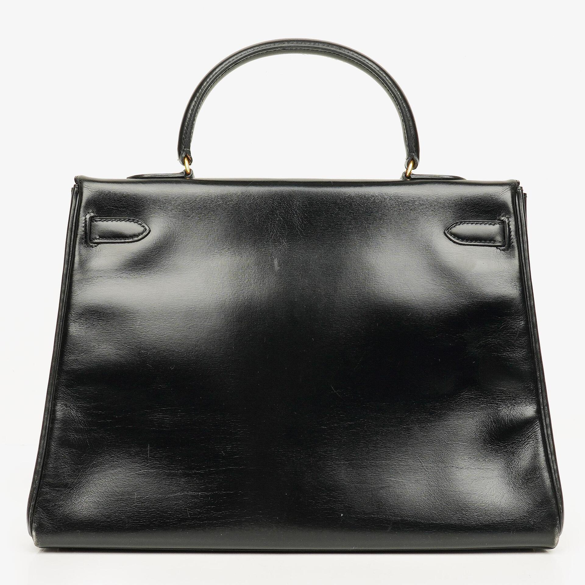 Hermes Kelly 35 Retourne Vintage Schwarzes Boxkalb Goldbeschläge, 1987