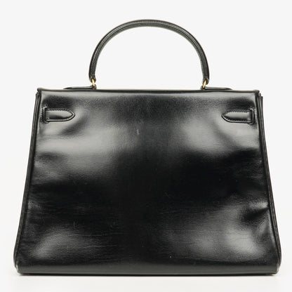 Hermes Kelly 35 Retourne Vintage Schwarzes Boxkalb Goldbeschläge, 1987