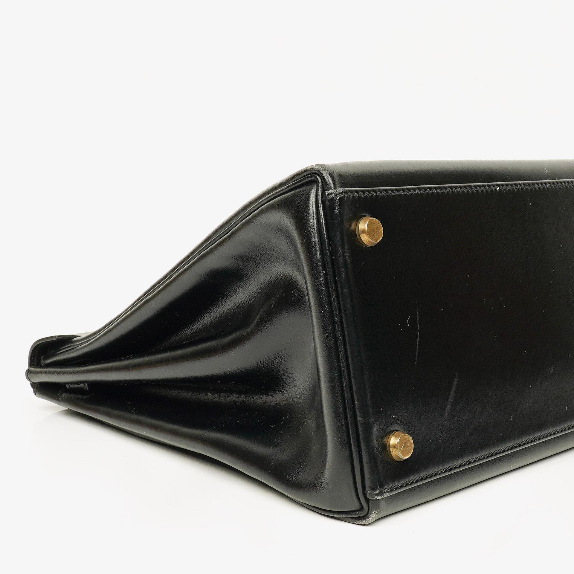 Hermes Kelly 35 Retourne Vintage Schwarzes Boxkalb Goldbeschläge, 1987