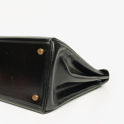 Hermes Kelly 35 Retourne Vintage Schwarzes Boxkalb Goldbeschläge, 1987