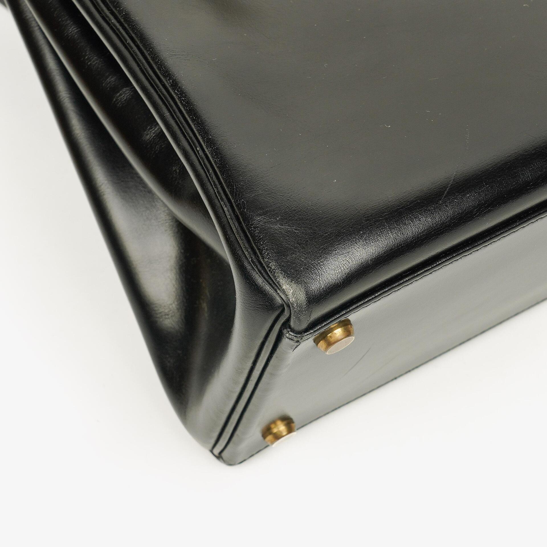 Hermes Kelly 35 Retourne Vintage Schwarzes Boxkalb Goldbeschläge, 1987