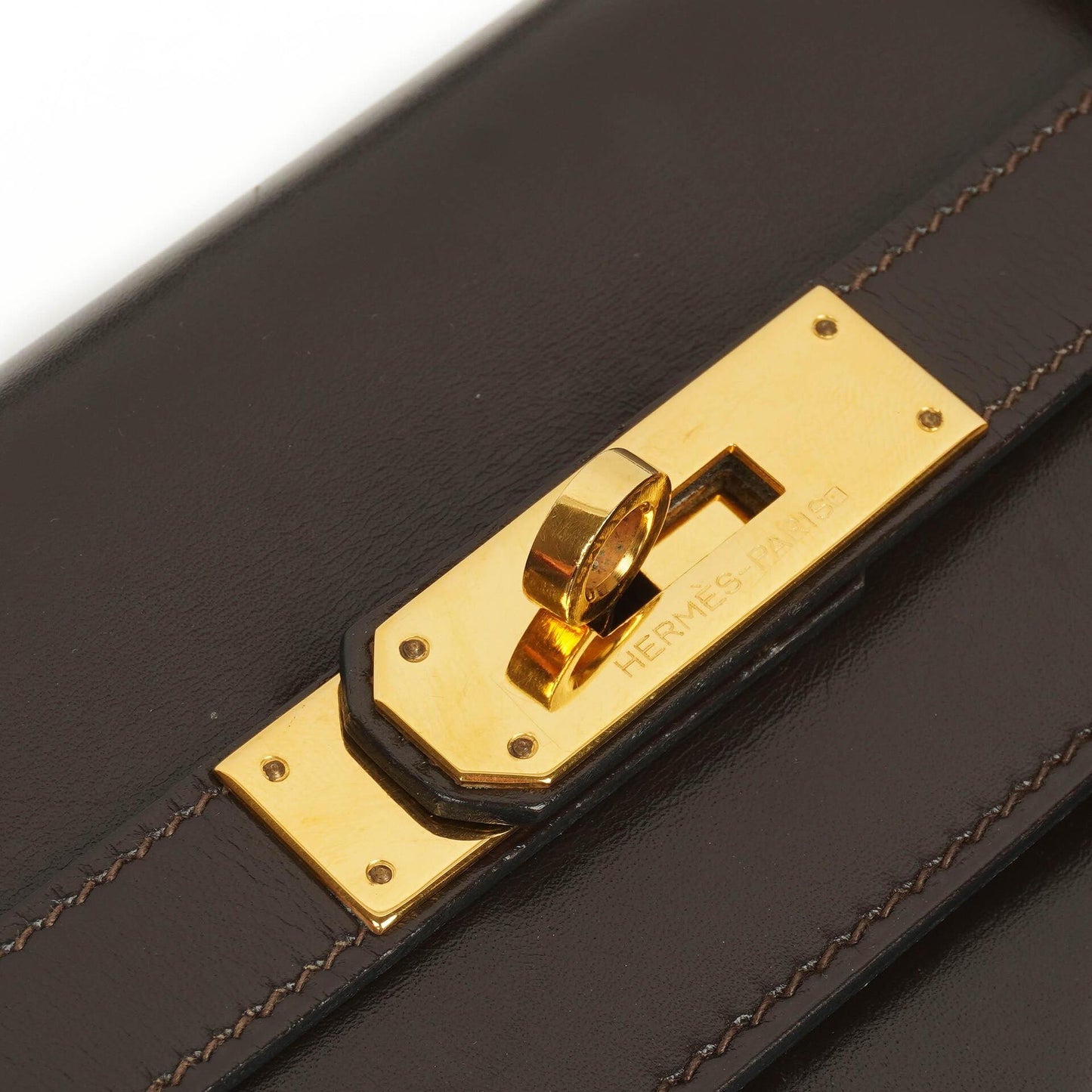 Hermès Kelly 35 Sellier aus braunem Boxkalbsleder und goldfarbener Hardware