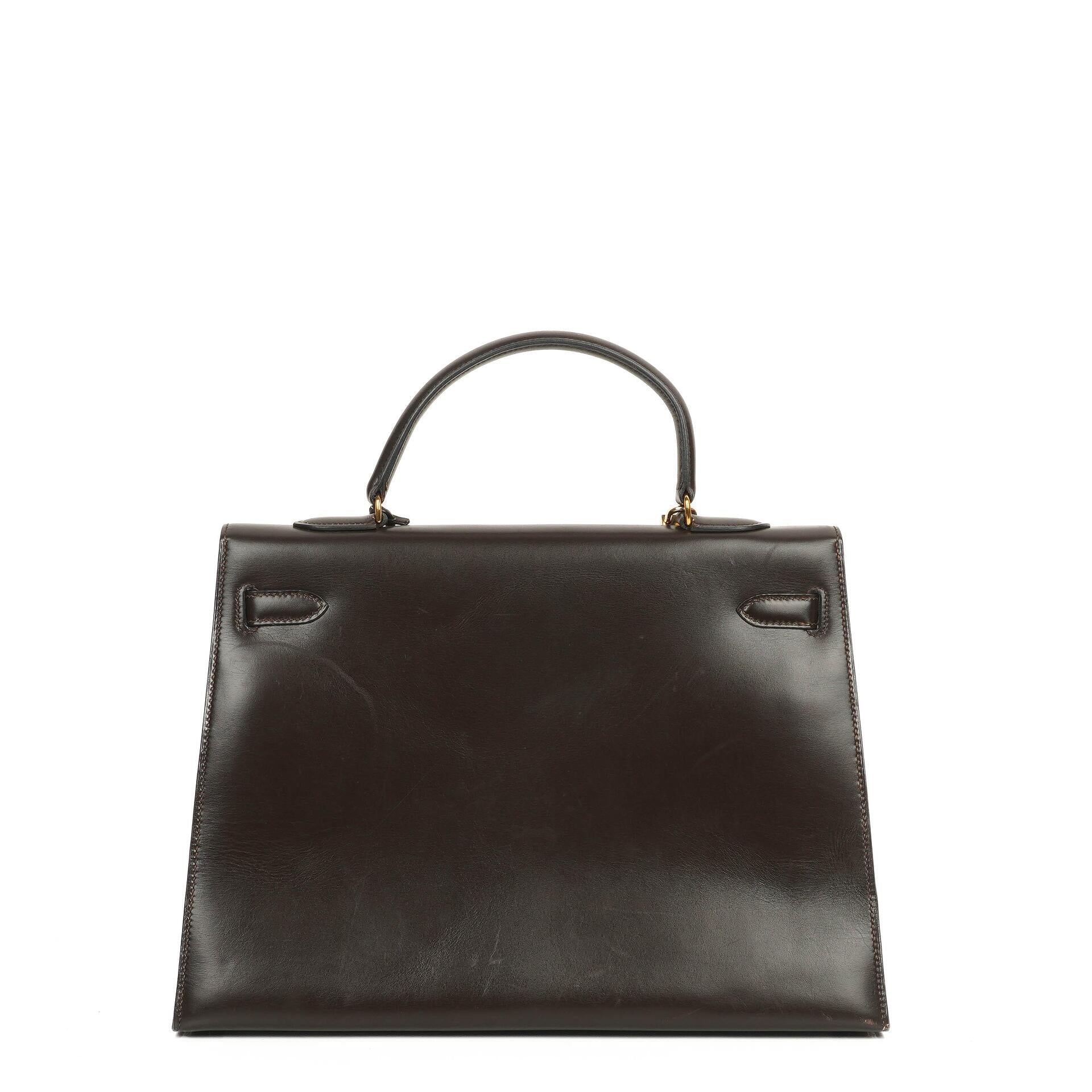 Hermès Kelly 35 Sellier aus braunem Boxkalbsleder und goldfarbener Hardware