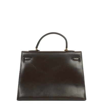Hermès Kelly 35 Sellier aus braunem Boxkalbsleder und goldfarbener Hardware