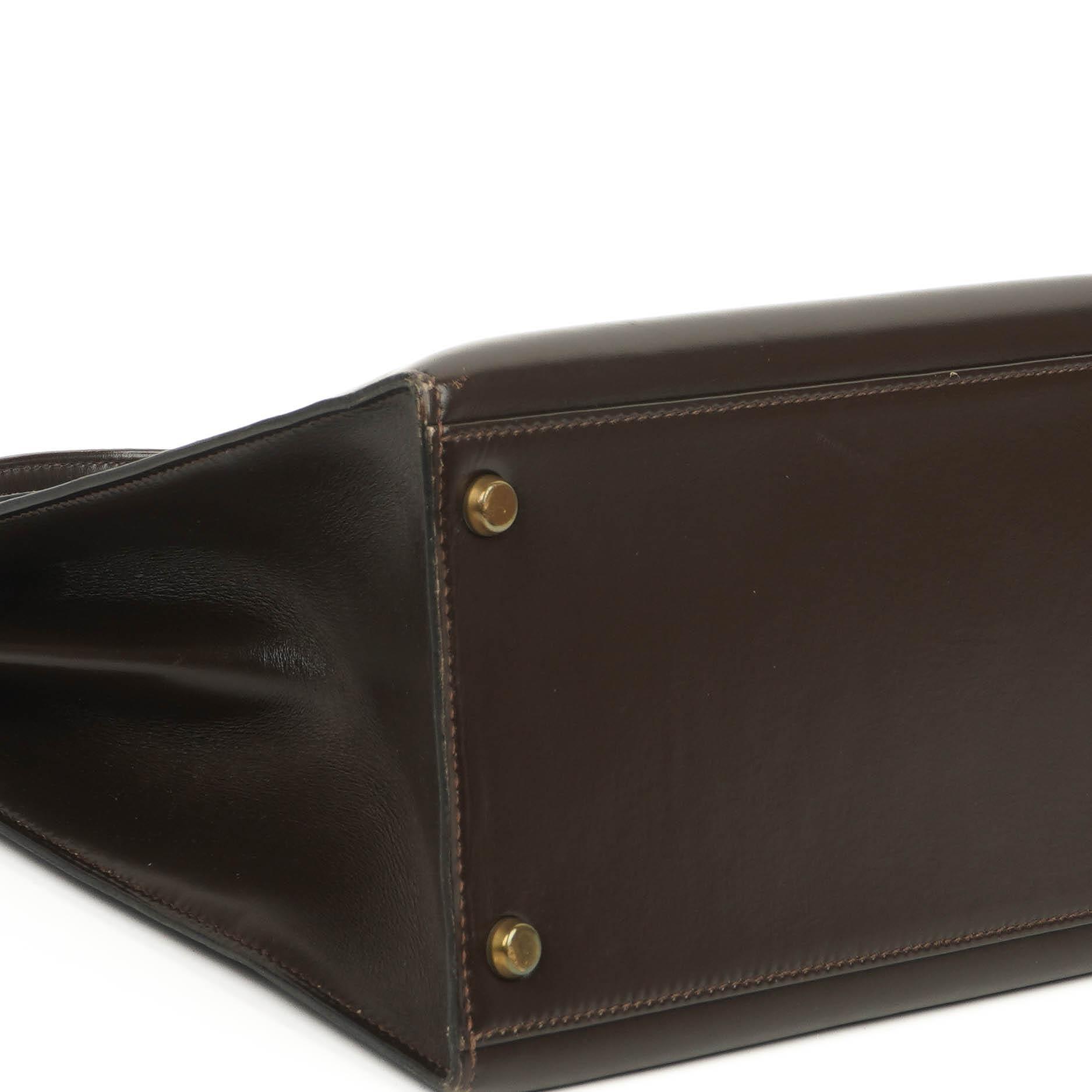 Hermès Kelly 35 Sellier aus braunem Boxkalbsleder und goldfarbener Hardware