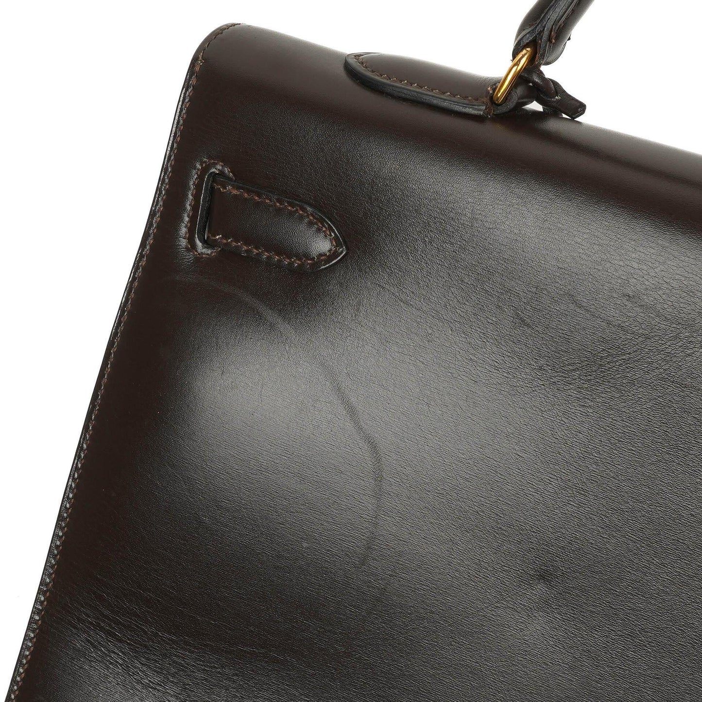 Hermès Kelly 35 Sellier aus braunem Boxkalbsleder und goldfarbener Hardware
