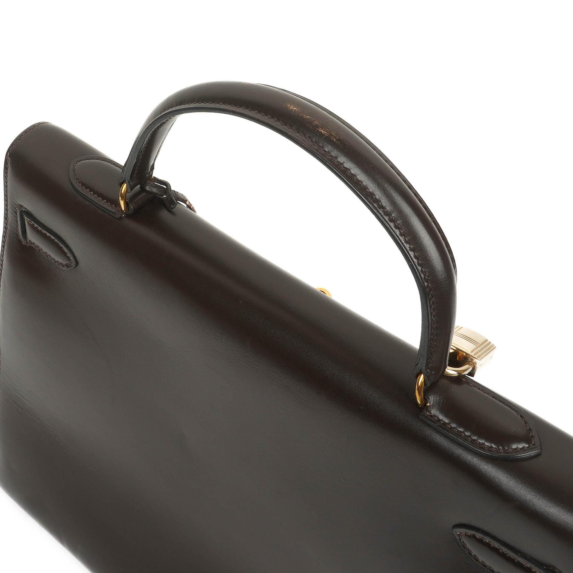 Hermès Kelly 35 Sellier aus braunem Boxkalbsleder und goldfarbener Hardware