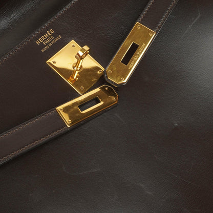 Hermès Kelly 35 Sellier aus braunem Boxkalbsleder und goldfarbener Hardware