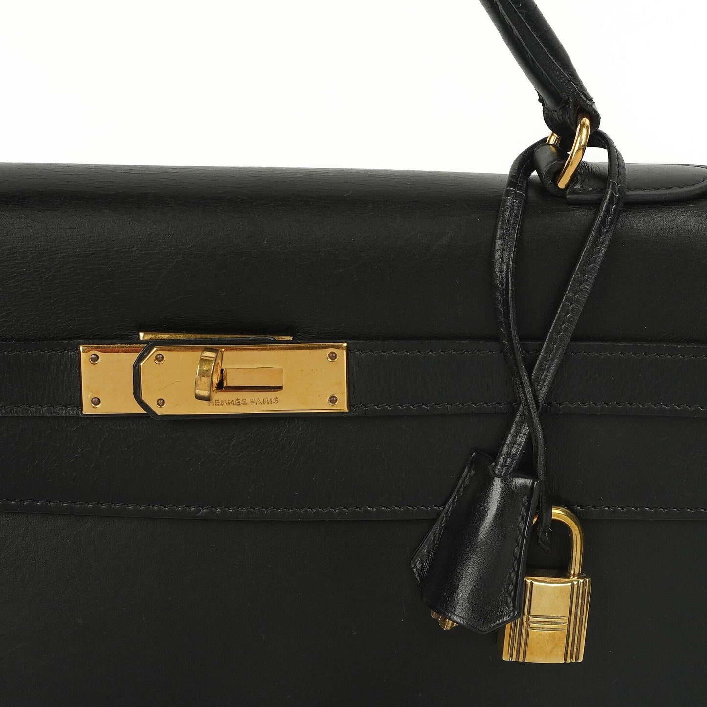 Hermes Kelly 35 Sellier Vintage Schwarzes Boxkalbsleder mit Goldbeschlägen, 1977