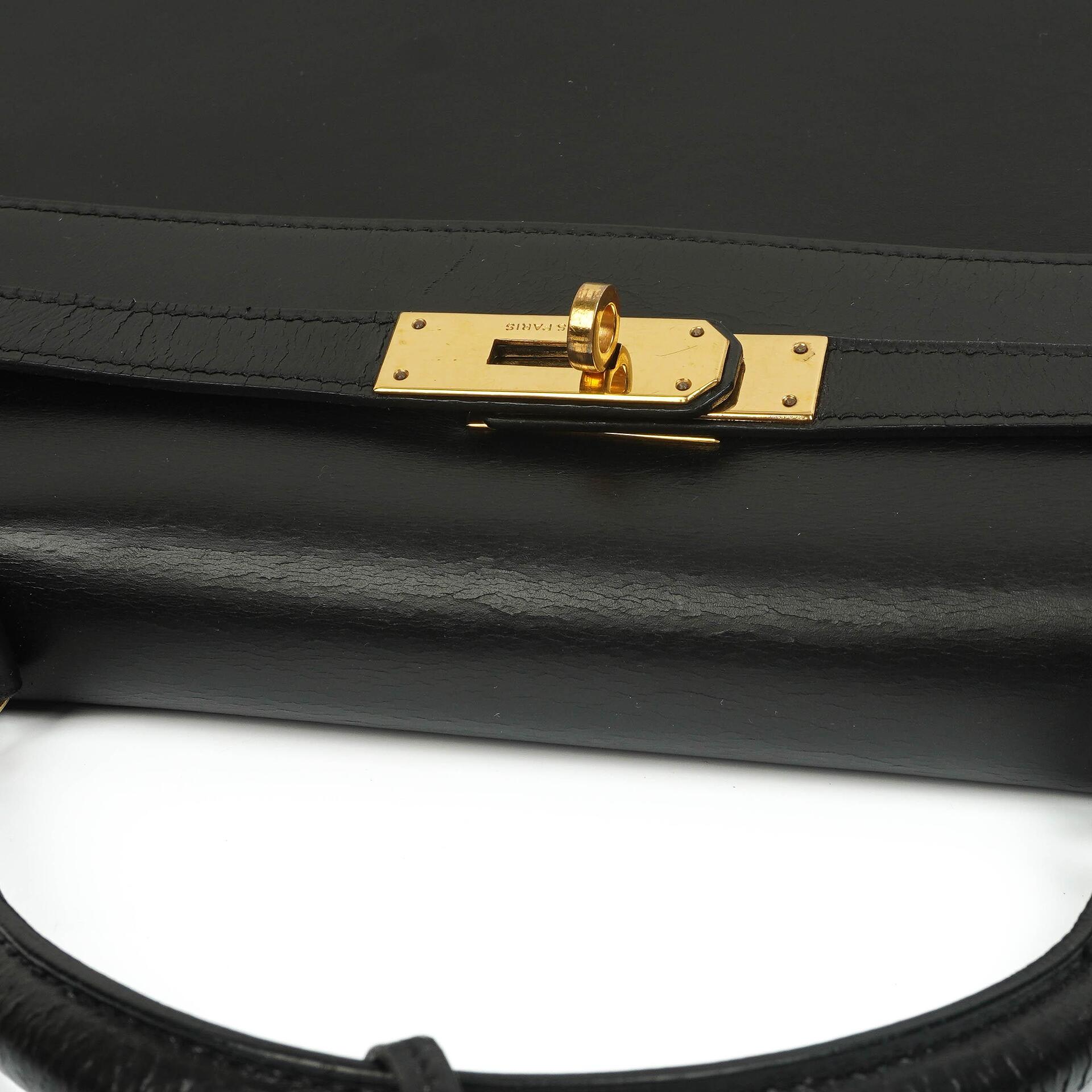 Hermes Kelly 35 Sellier Vintage Schwarzes Boxkalbsleder mit Goldbeschlägen, 1977