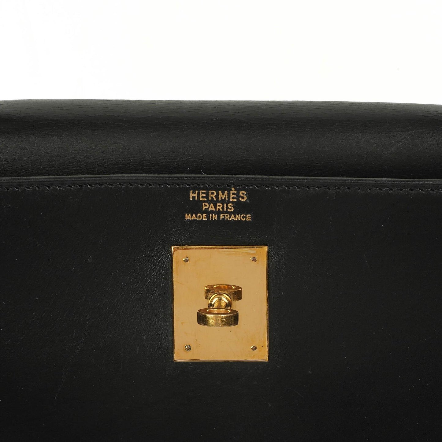 Hermes Kelly 35 Sellier Vintage Schwarzes Boxkalbsleder mit Goldbeschlägen, 1977