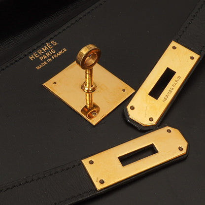 Hermes Kelly 35 Sellier Vintage Schwarzes Boxkalbsleder mit Goldbeschlägen, 1977