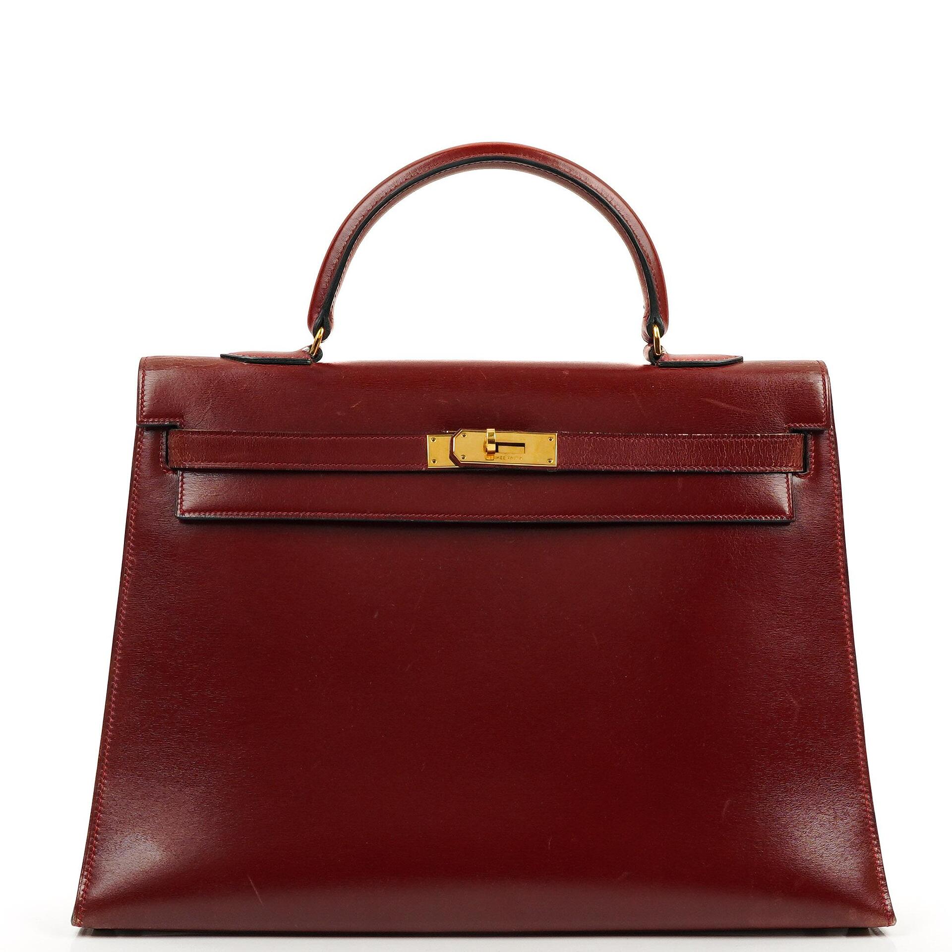 Hermès Kelly 35 Vintage Sellier Rouge H Box Kalbsleder Mit Gold Hardware, 1977