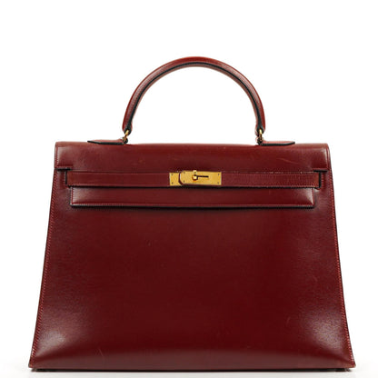 Hermès Kelly 35 Vintage Sellier Rouge H Box Kalbsleder Mit Gold Hardware, 1977