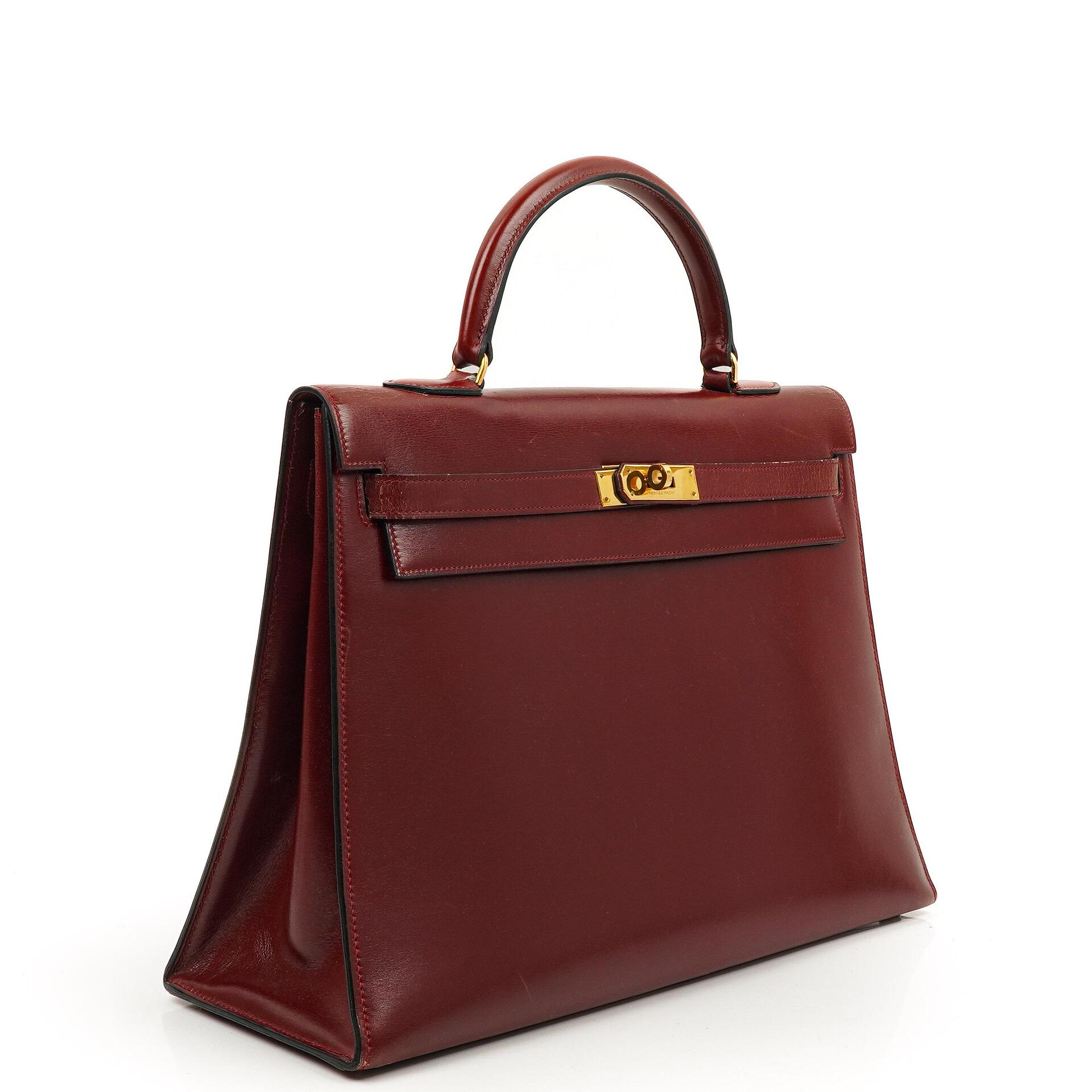 Hermès Kelly 35 Vintage Sellier Rouge H Box Kalbsleder Mit Gold Hardware, 1977