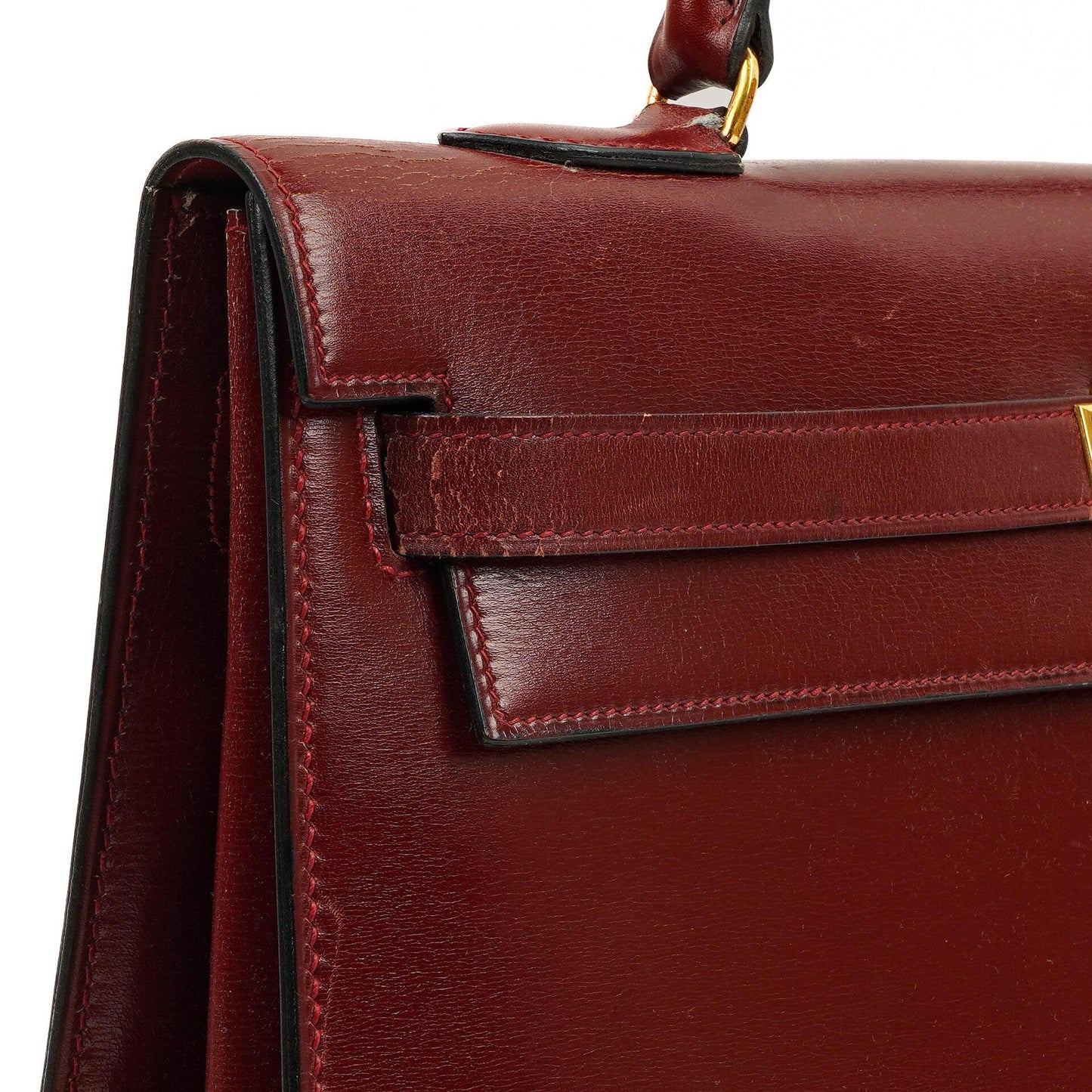 Hermès Kelly 35 Vintage Sellier Rouge H Box Kalbsleder Mit Gold Hardware, 1977
