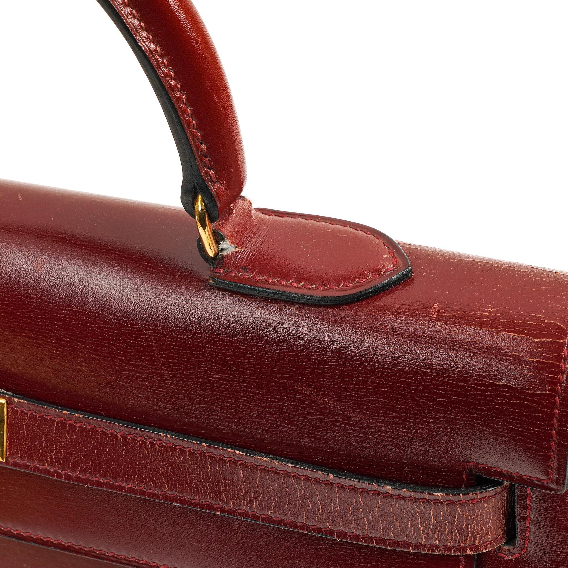 Hermès Kelly 35 Vintage Sellier Rouge H Box Kalbsleder Mit Gold Hardware, 1977