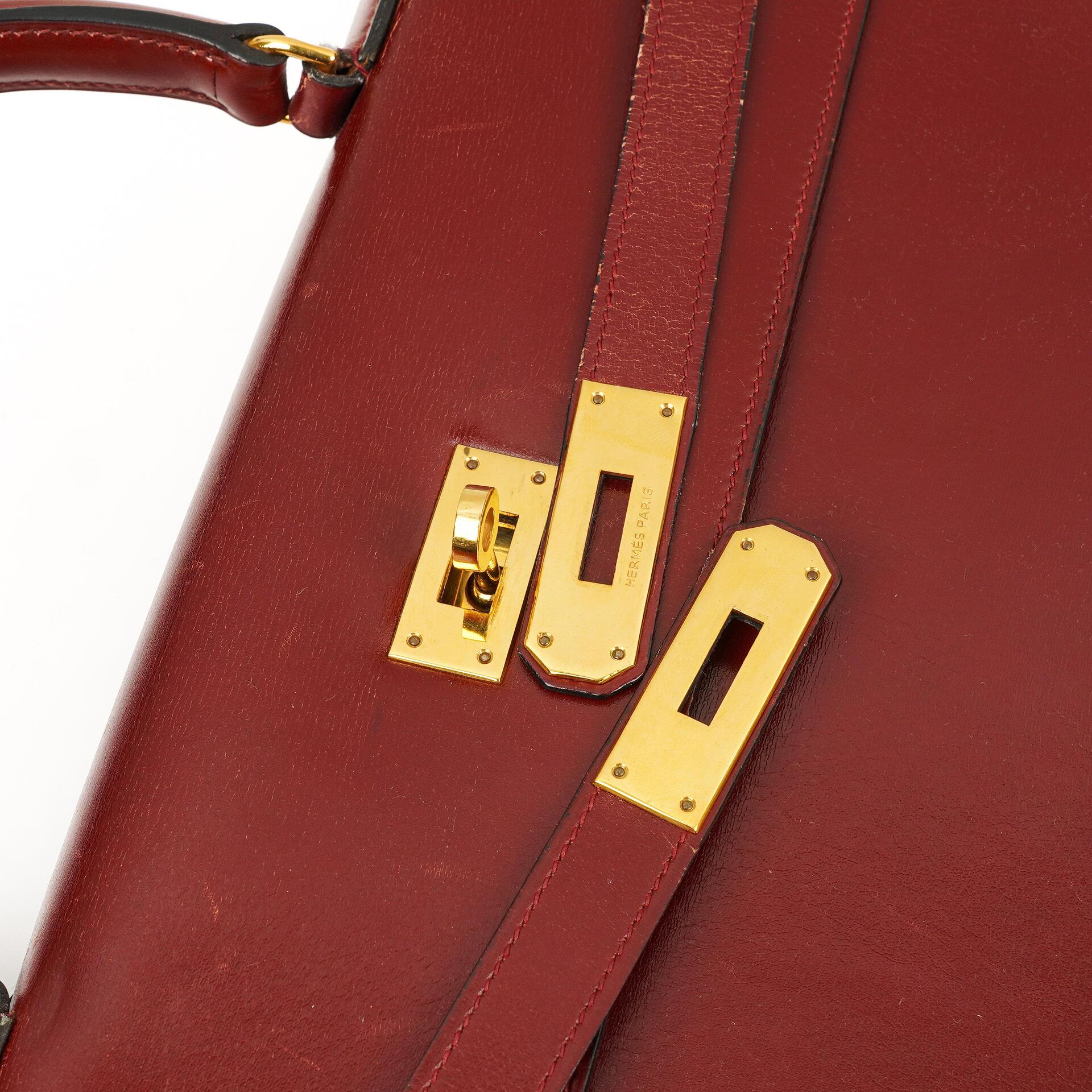 Hermès Kelly 35 Vintage Sellier Rouge H Box Kalbsleder Mit Gold Hardware, 1977