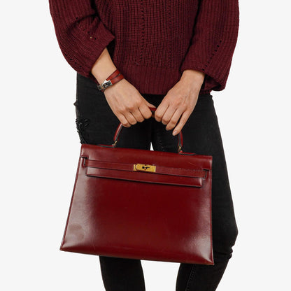 Hermès Kelly 35 Vintage Sellier Rouge H Box Kalbsleder Mit Gold Hardware, 1977