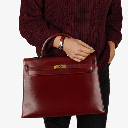 Hermès Kelly 35 Vintage Sellier Rouge H Box Kalbsleder Mit Gold Hardware, 1977