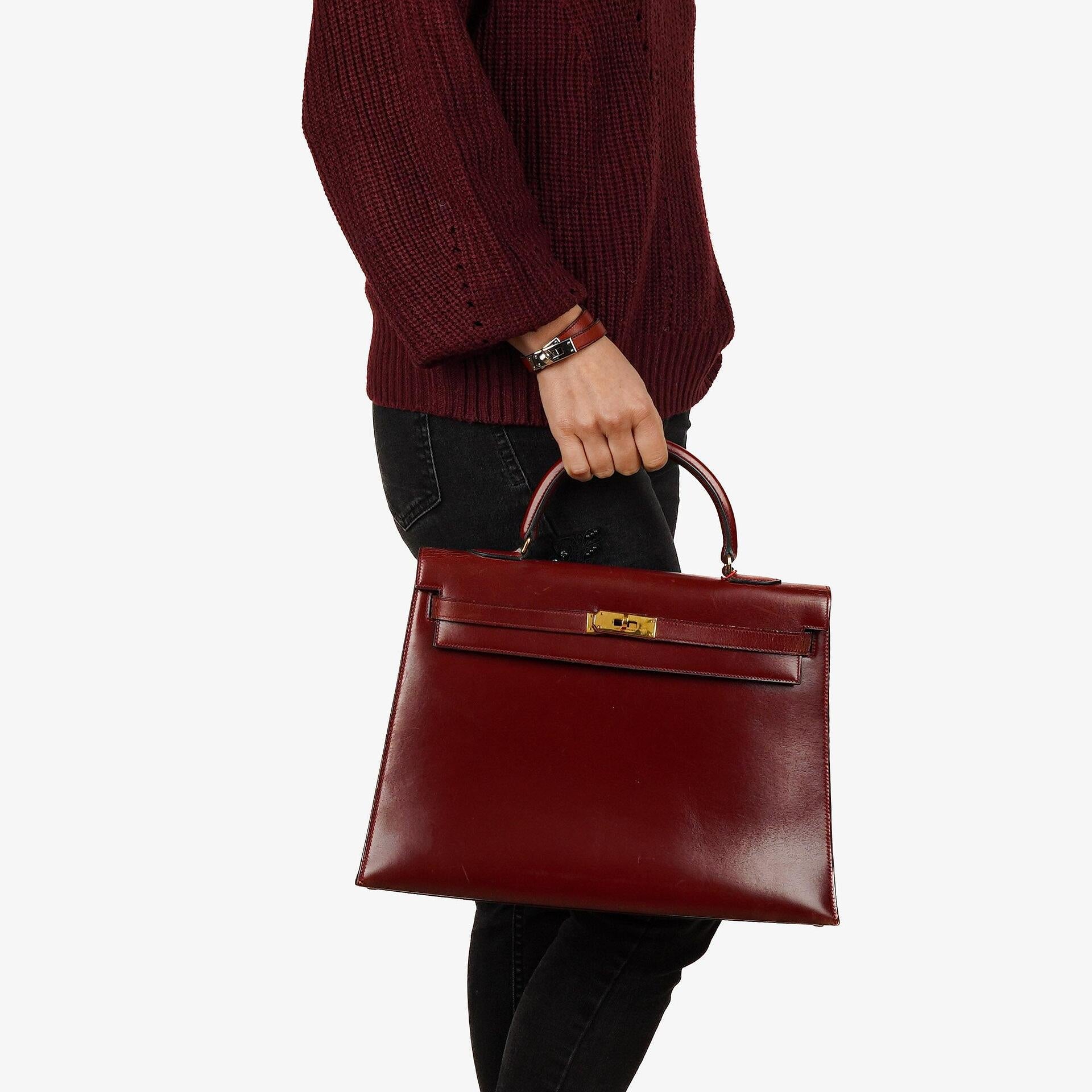 Hermès Kelly 35 Vintage Sellier Rouge H Box Kalbsleder Mit Gold Hardware, 1977