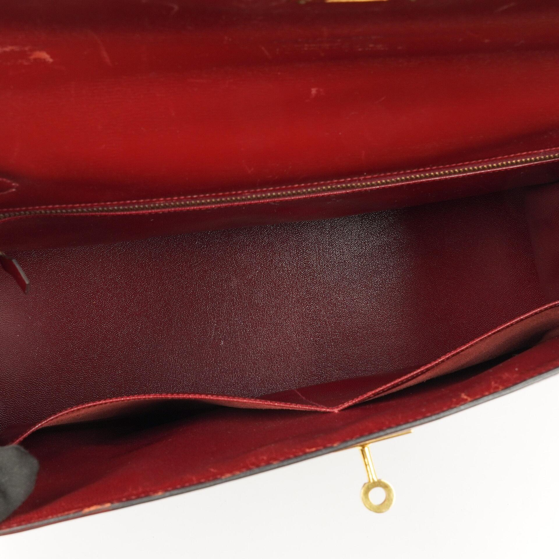 Hermès Kelly 35 Vintage Sellier Rouge H Box Kalbsleder Mit Gold Hardware, 1977
