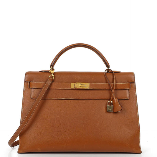 Hermes Kelly 40 Vintage Sellier Gold Courchevel mit goldenen Beschlägen