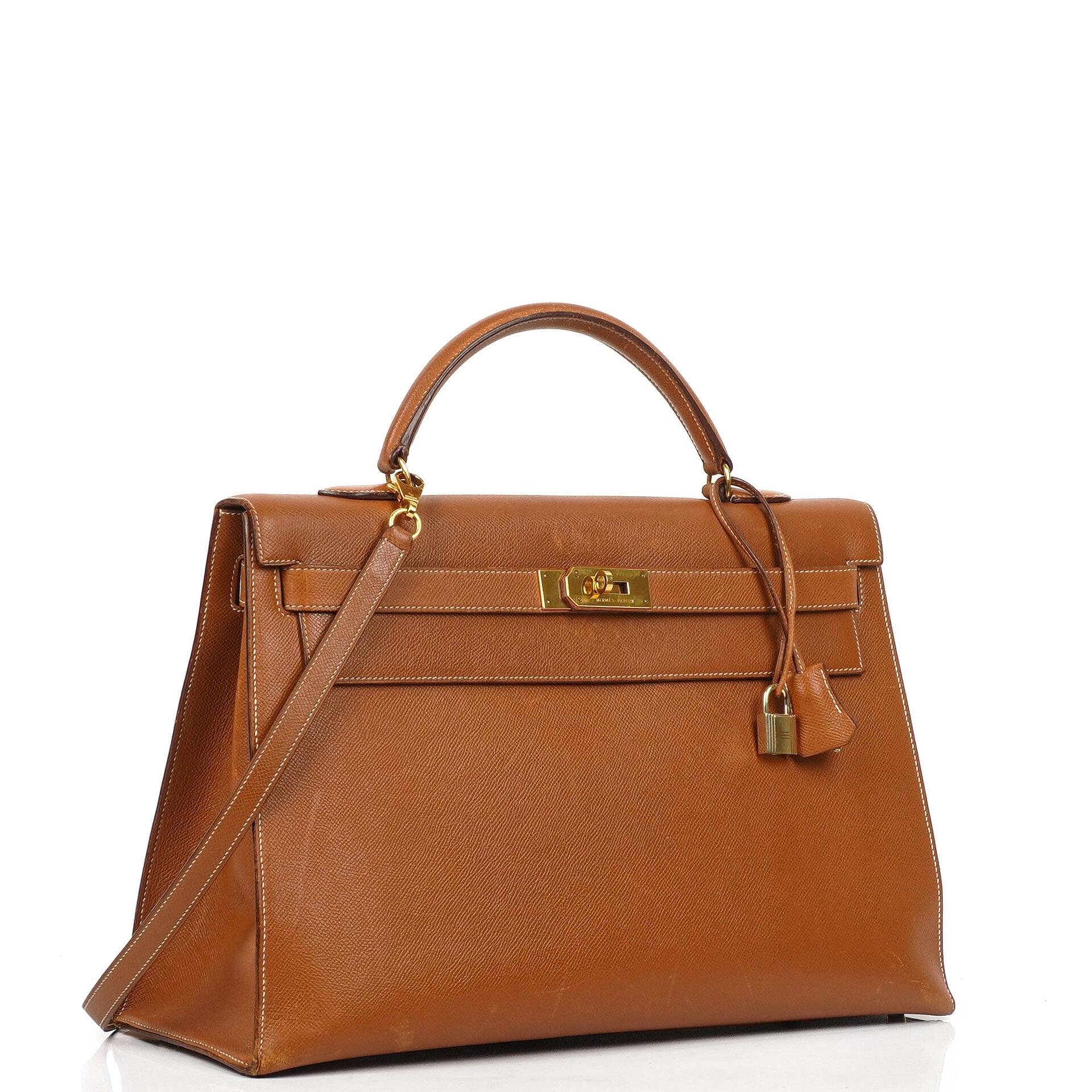Hermes Kelly 40 Vintage Sellier Gold Courchevel mit goldenen Beschlägen